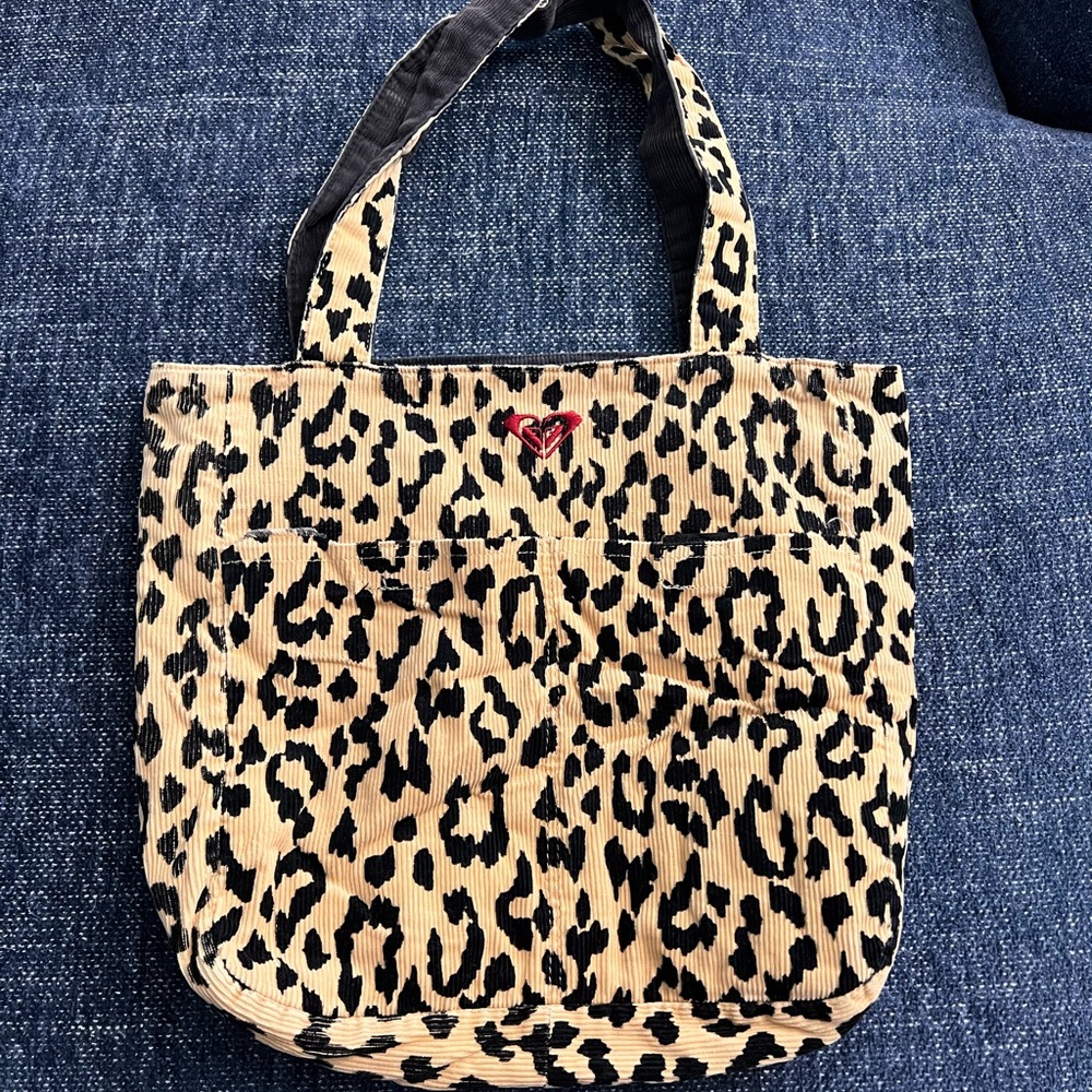 Roxy Leopard Print corduroy reversible Tote Bag 90’s surf